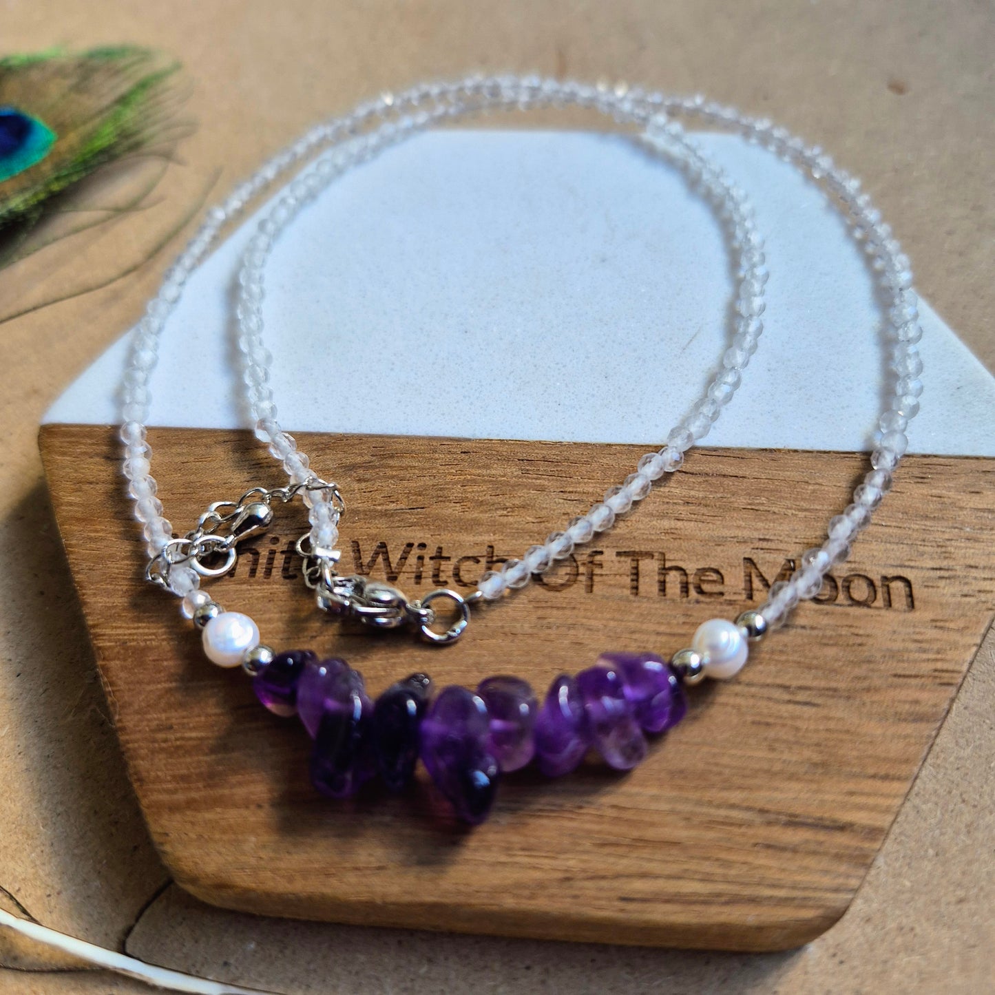 Clear quartz and amethyst everyday witch choker