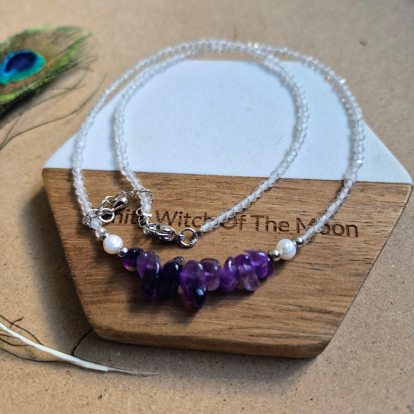 Clear quartz and amethyst everyday witch choker