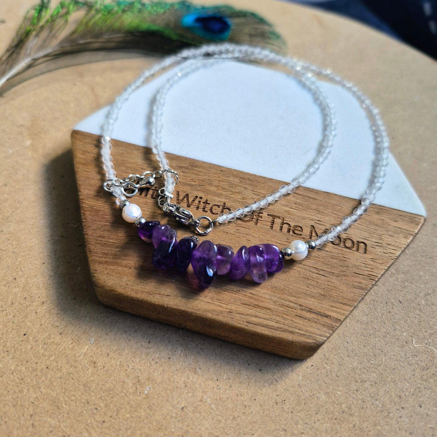 Clear quartz and amethyst everyday witch choker
