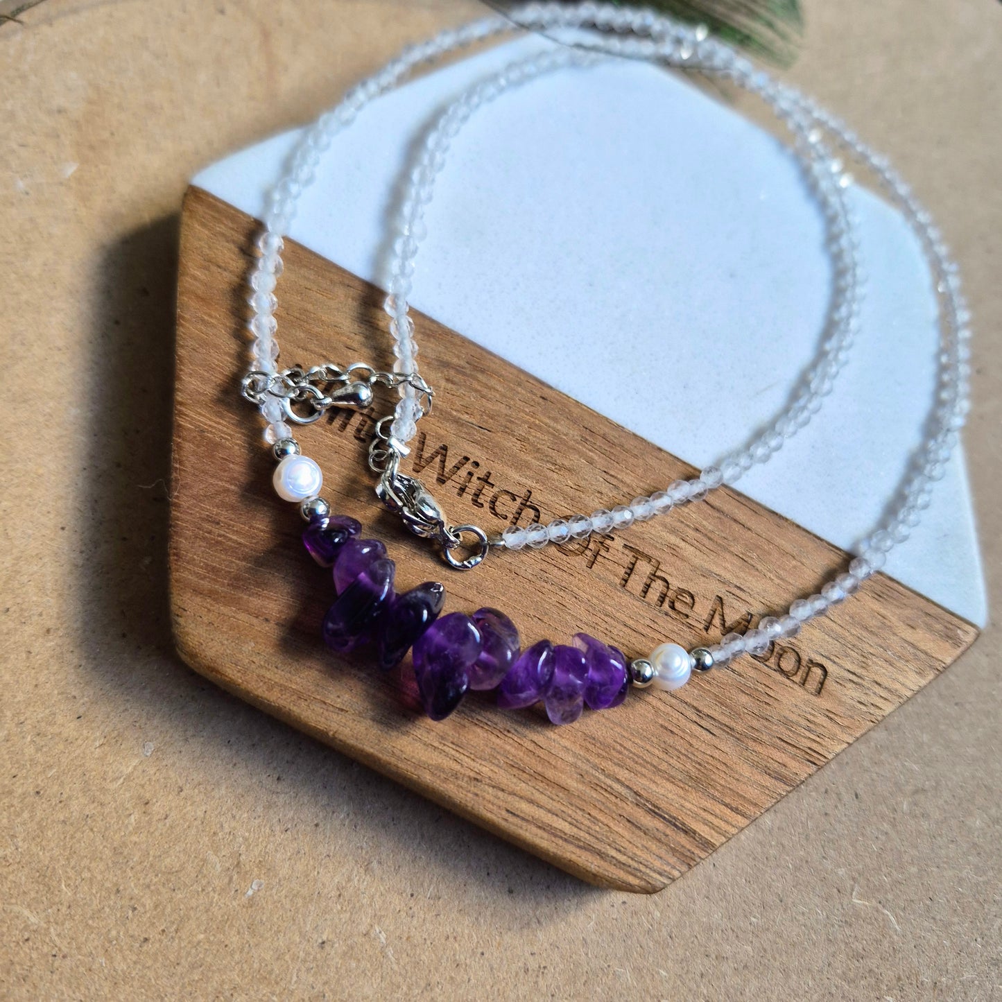Clear quartz and amethyst everyday witch choker