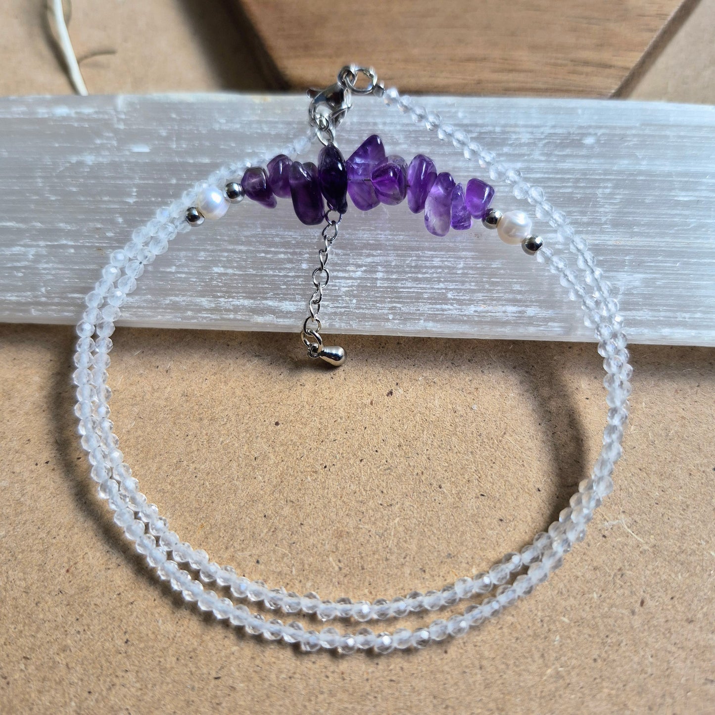 Clear quartz and amethyst everyday witch choker