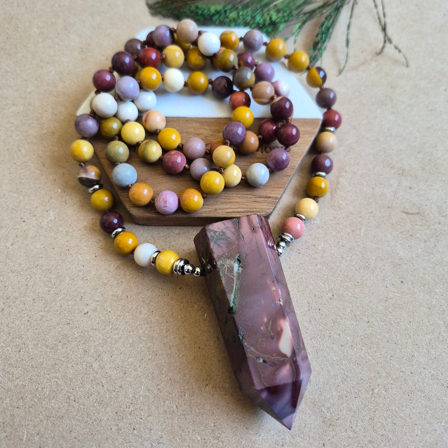 Mookaite knotted necklace 32"