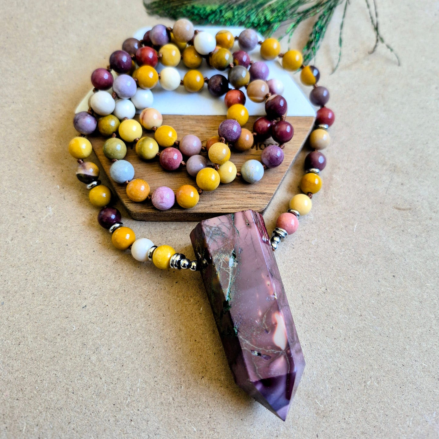 Mookaite knotted necklace 32"