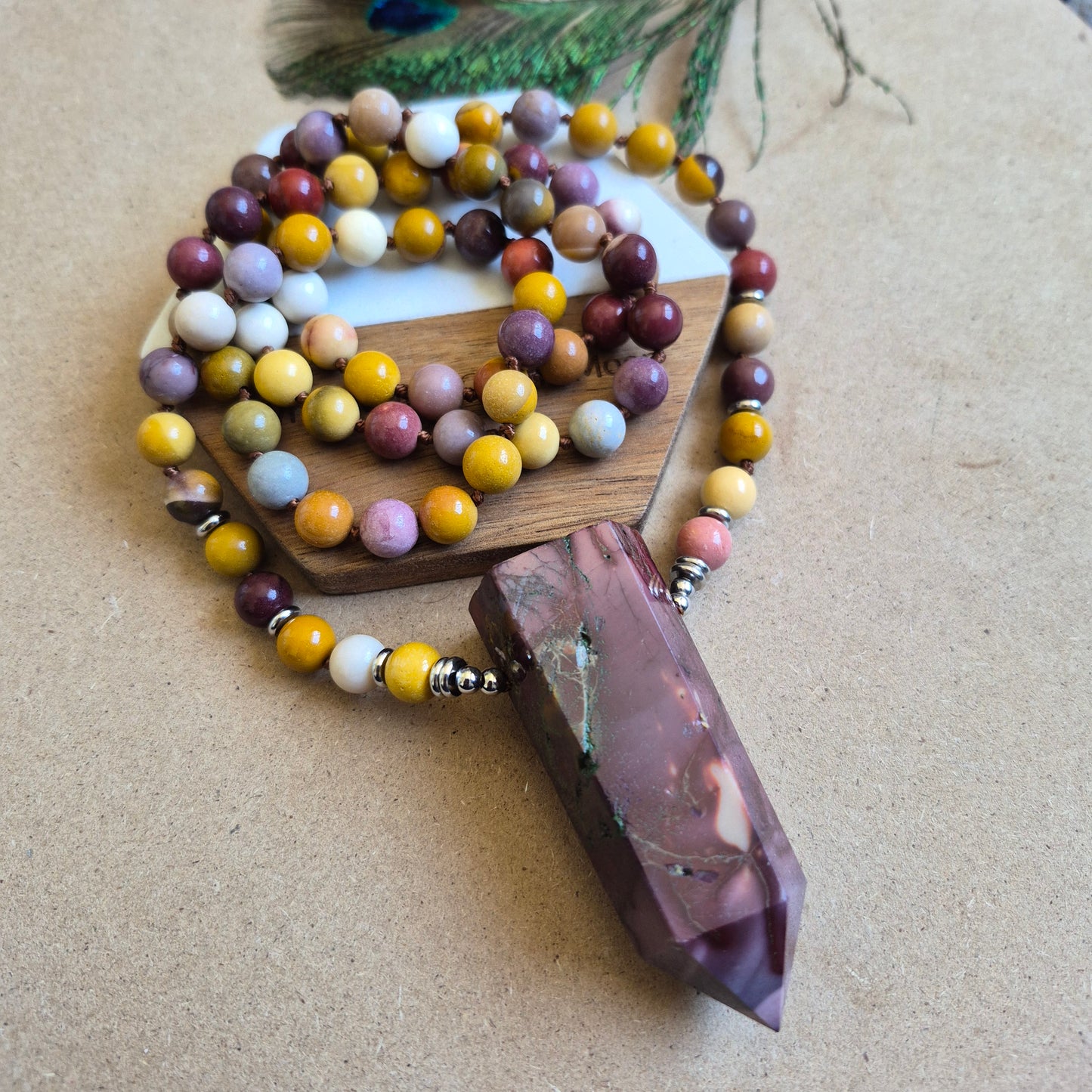 Mookaite knotted necklace 32"