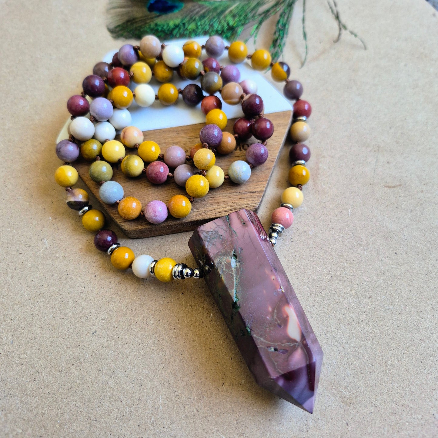 Mookaite knotted necklace 32"