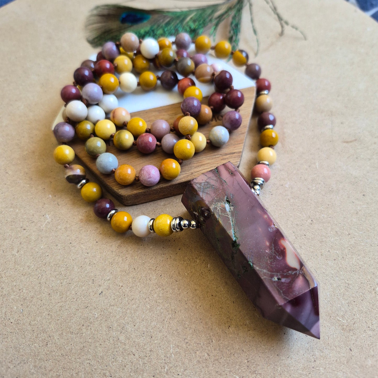 Mookaite knotted necklace 32"