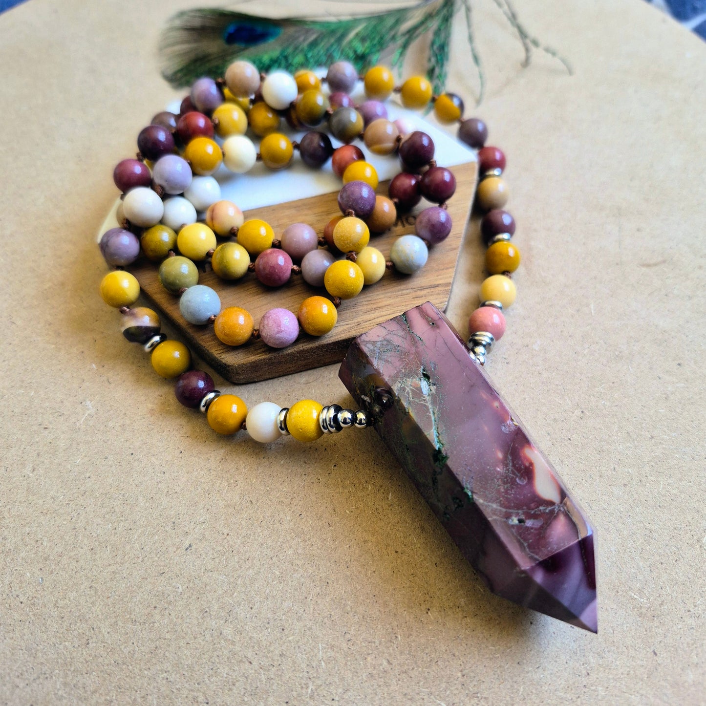 Mookaite knotted necklace 32"