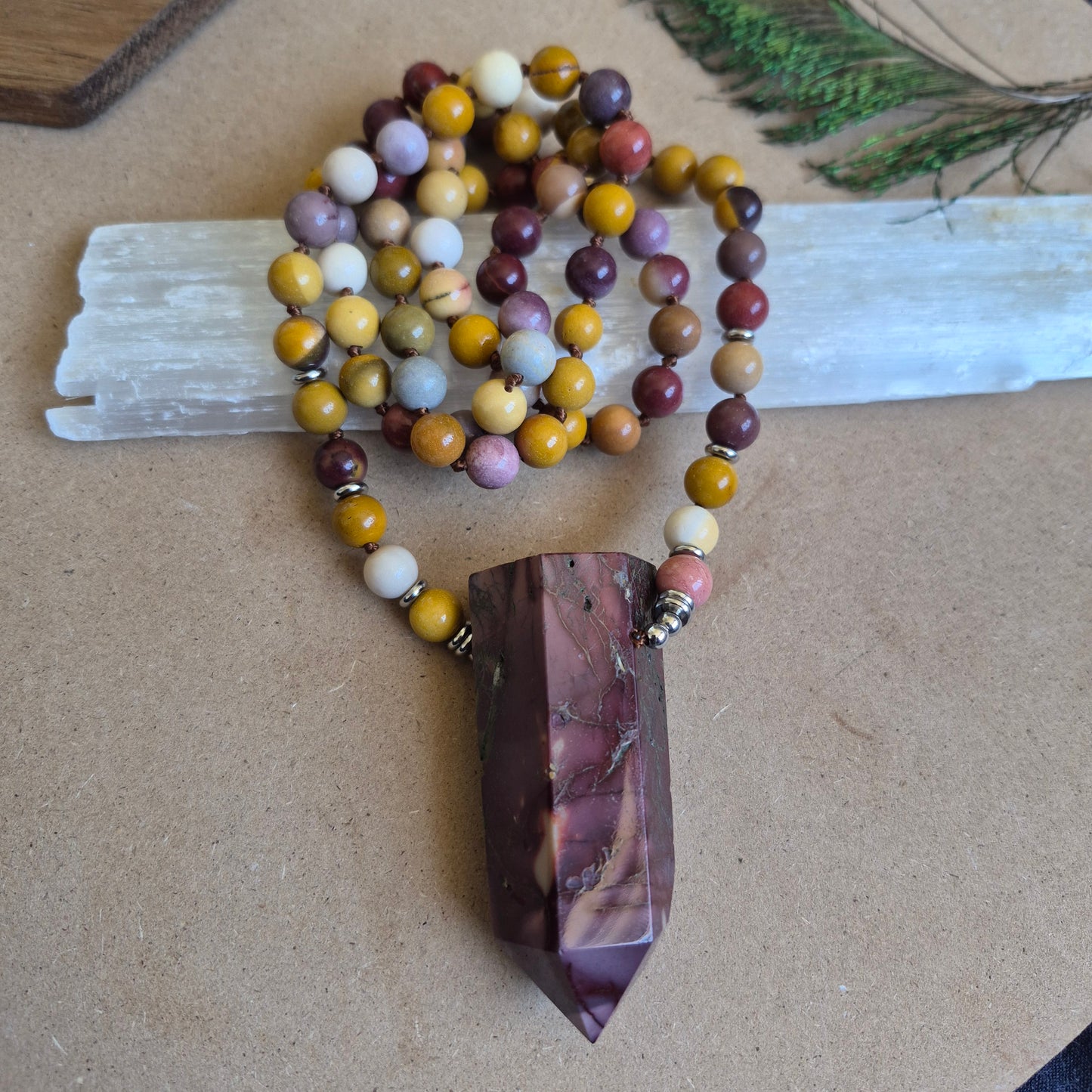 Mookaite knotted necklace 32"