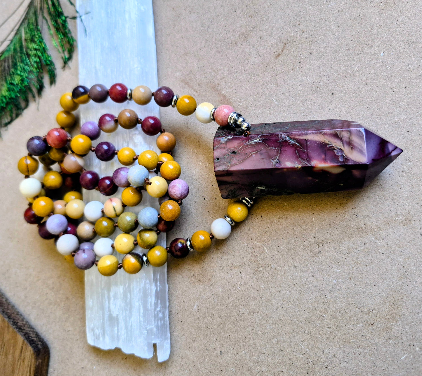 Mookaite knotted necklace 32"