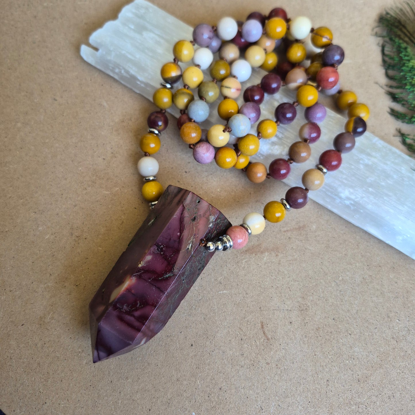 Mookaite knotted necklace 32"