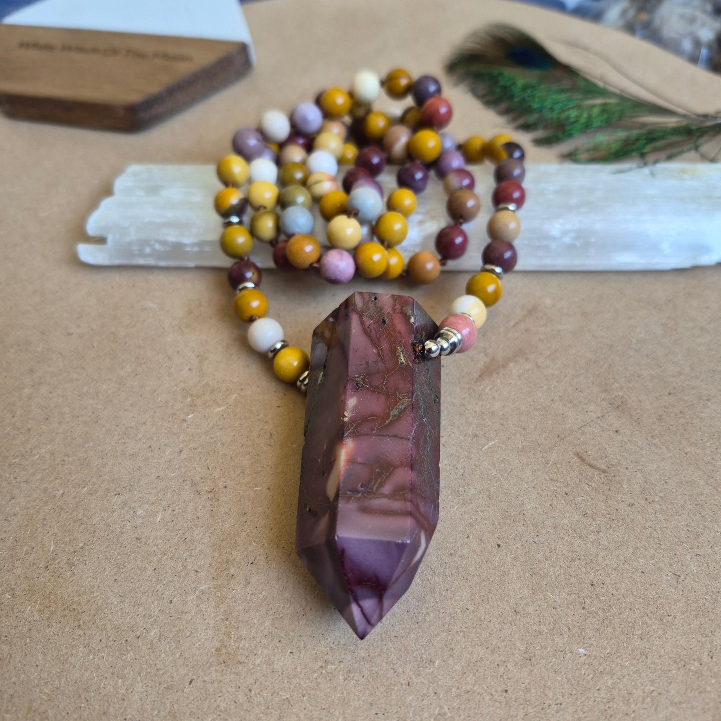 Mookaite knotted necklace 32"