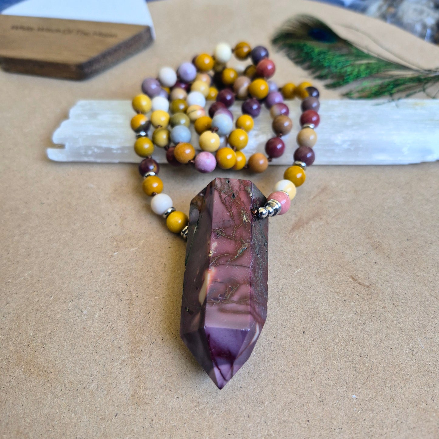 Mookaite knotted necklace 32"