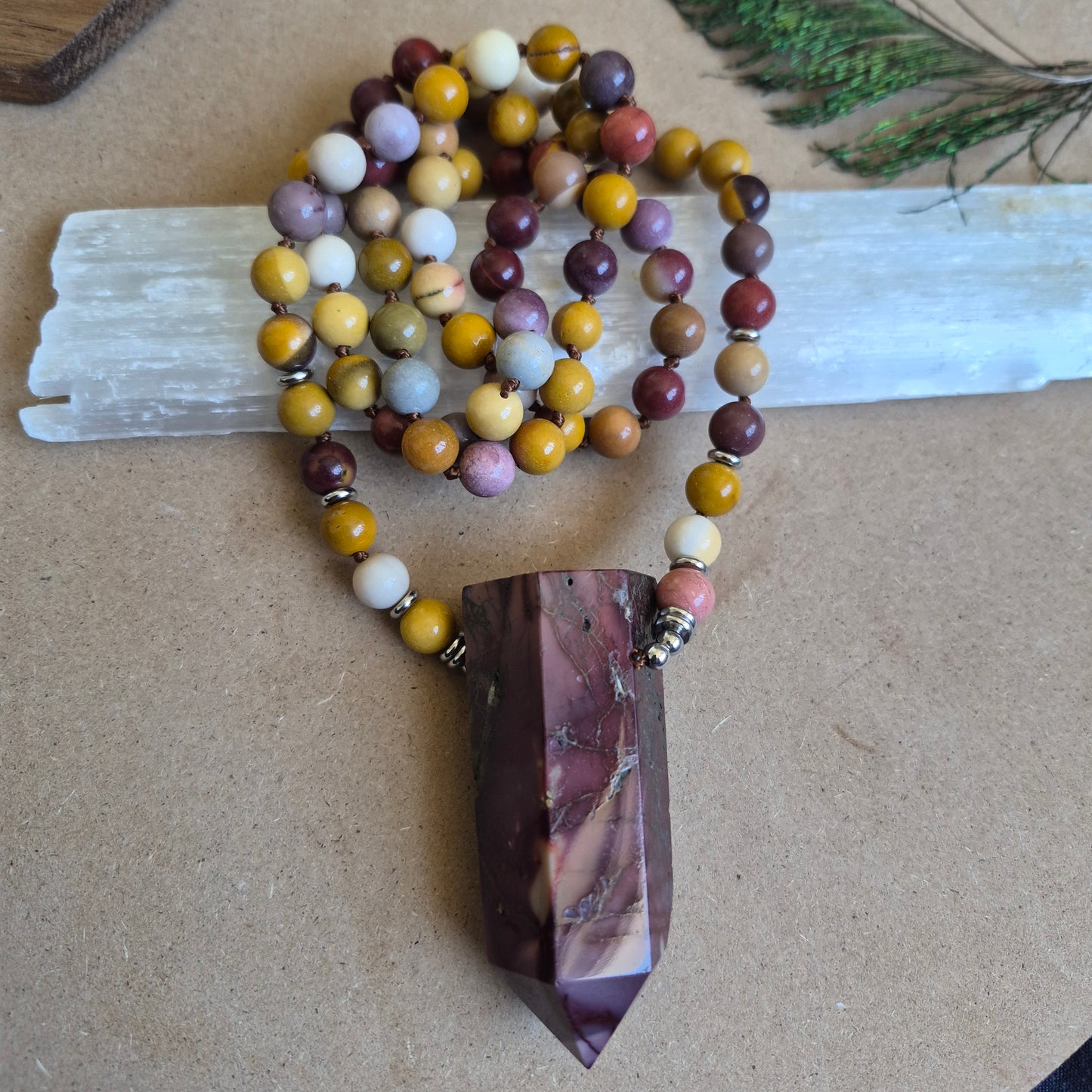 Mookaite knotted necklace 32"