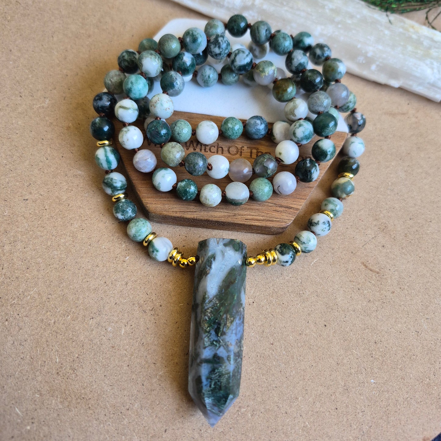 Tree Agate knotted necklace 32"