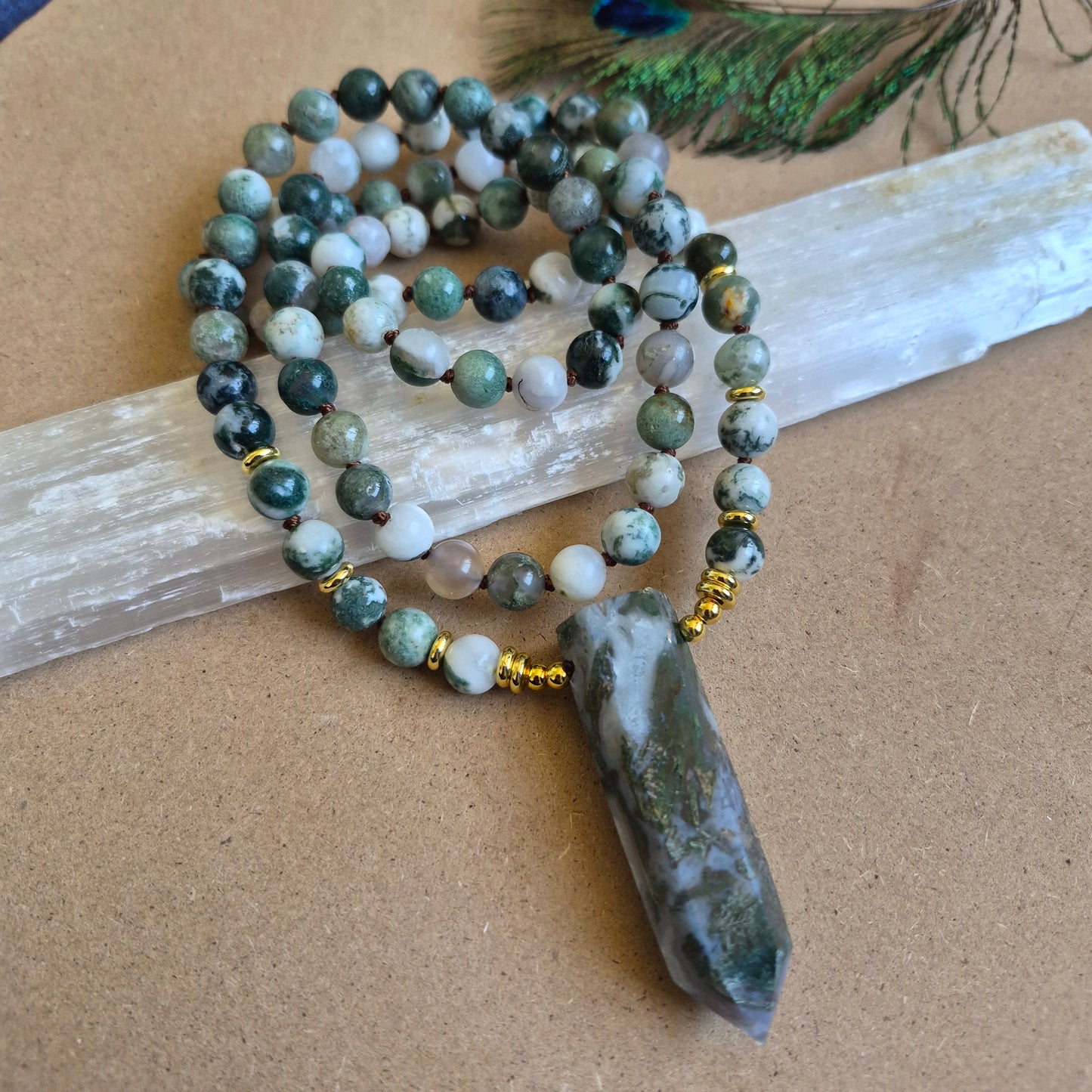 Tree Agate knotted necklace 32"