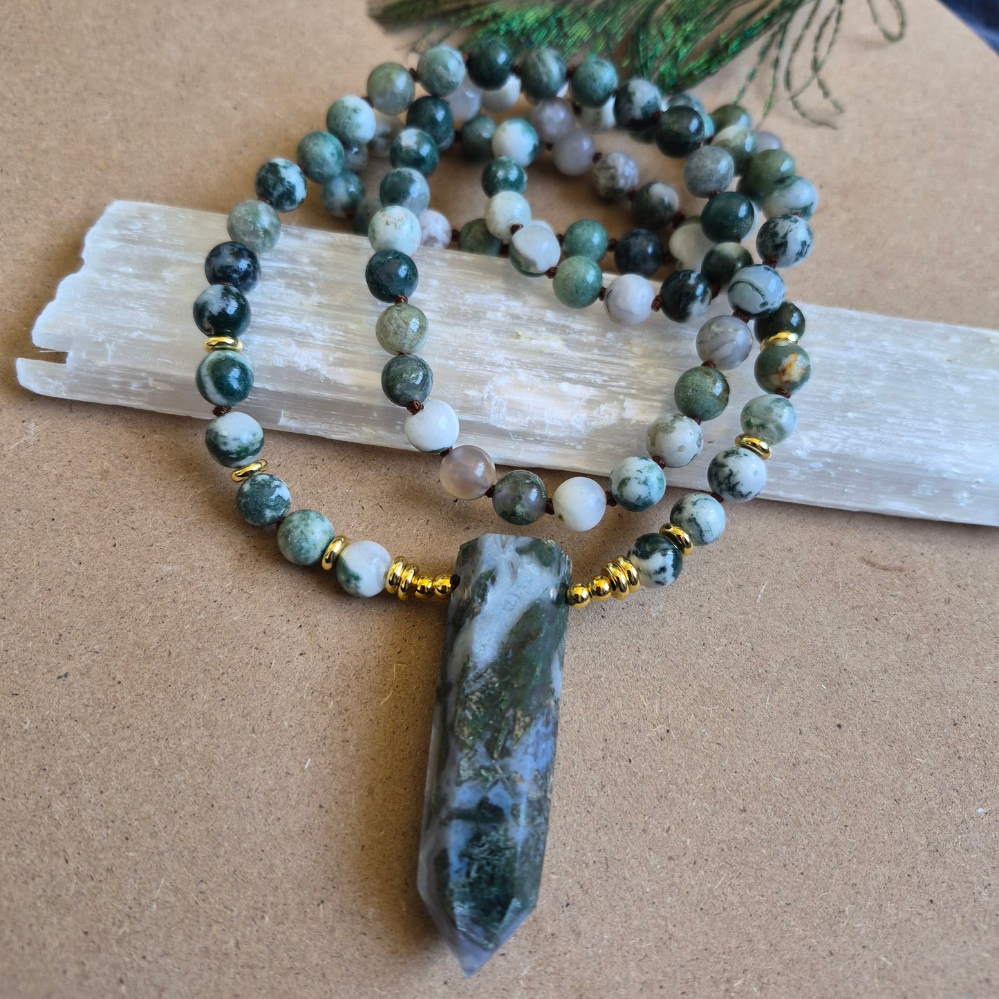 Tree Agate knotted necklace 32"