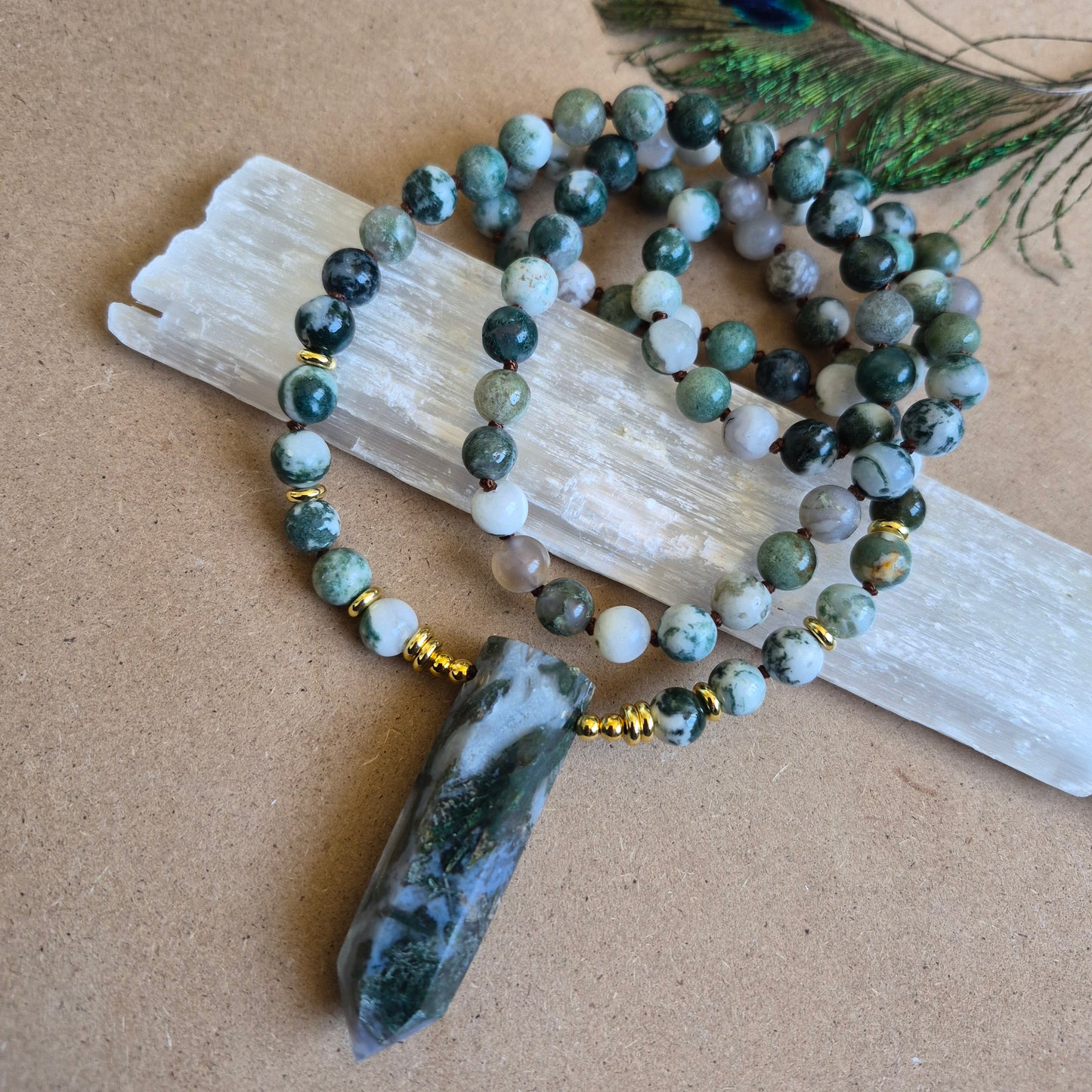 Tree Agate knotted necklace 32"