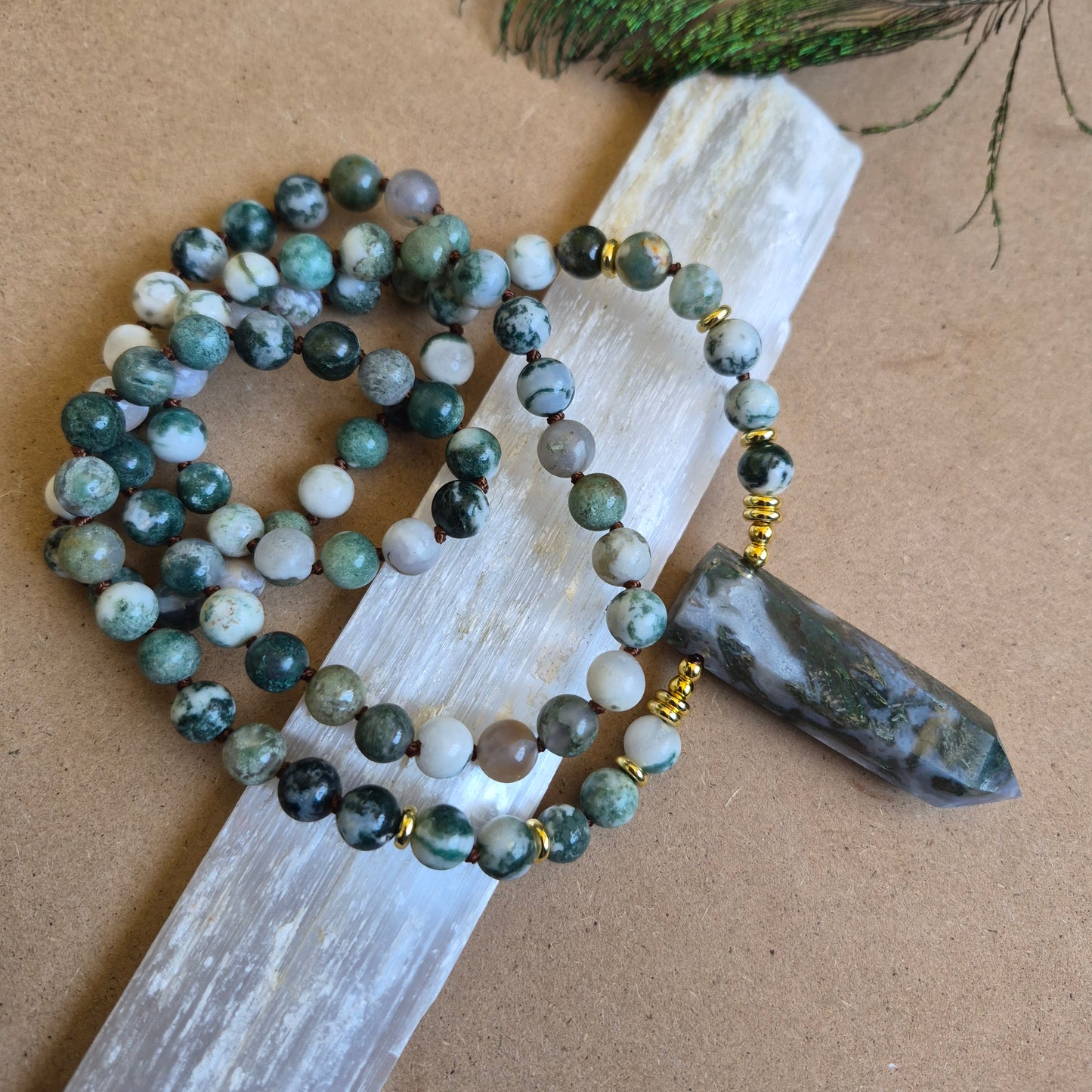 Tree Agate knotted necklace 32"