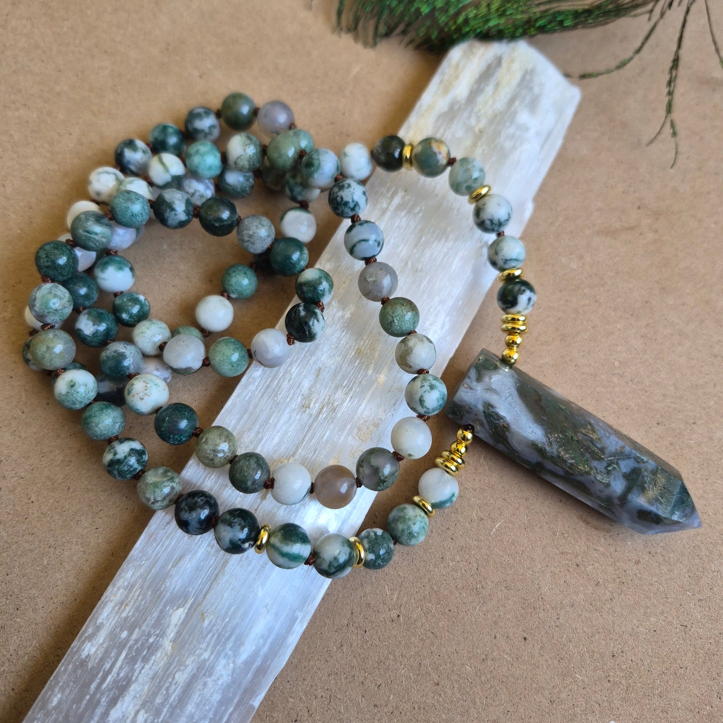 Tree Agate knotted necklace 32"