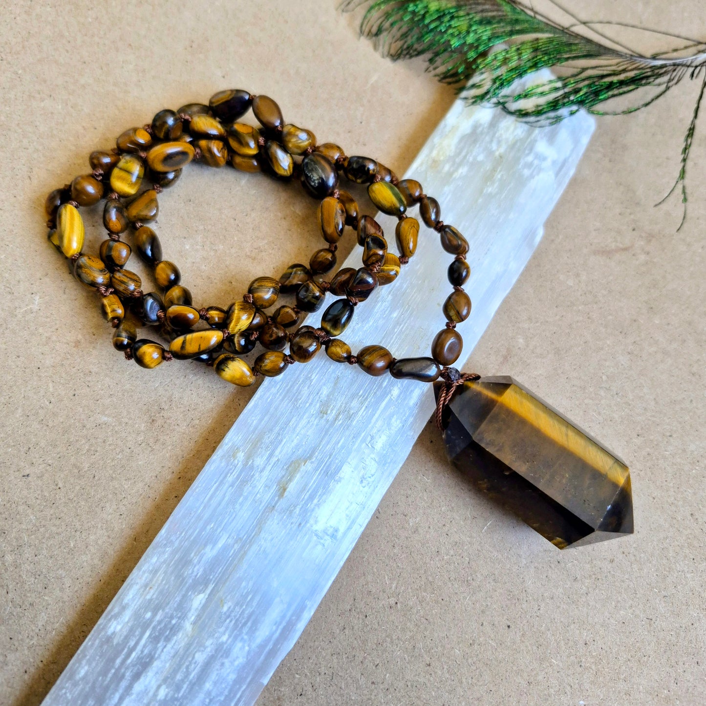Tigers Eye knotted necklace. 32" long
