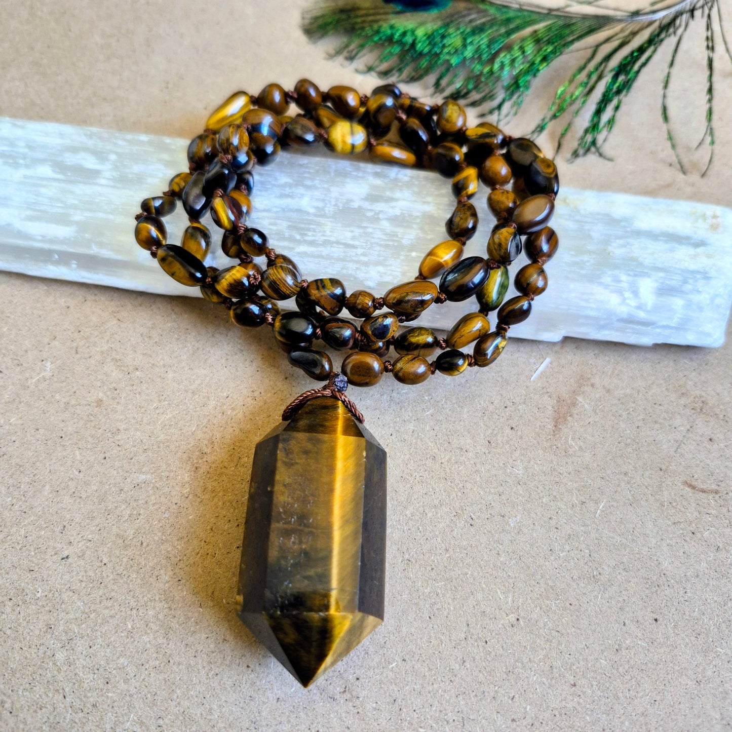 Tigers Eye knotted necklace. 32" long