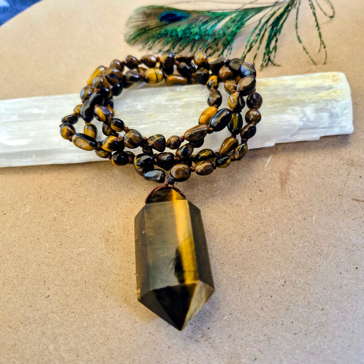 Tigers Eye knotted necklace. 32" long
