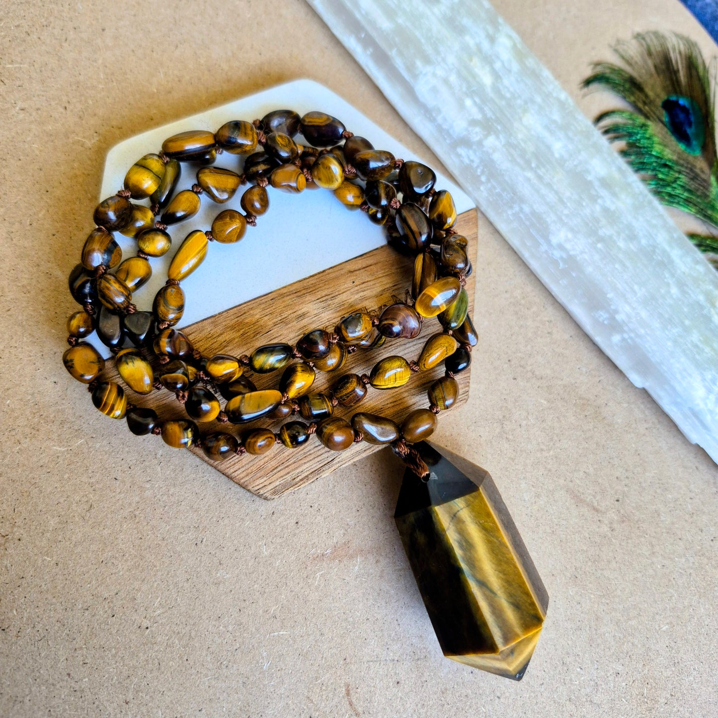 Tigers Eye knotted necklace. 32" long