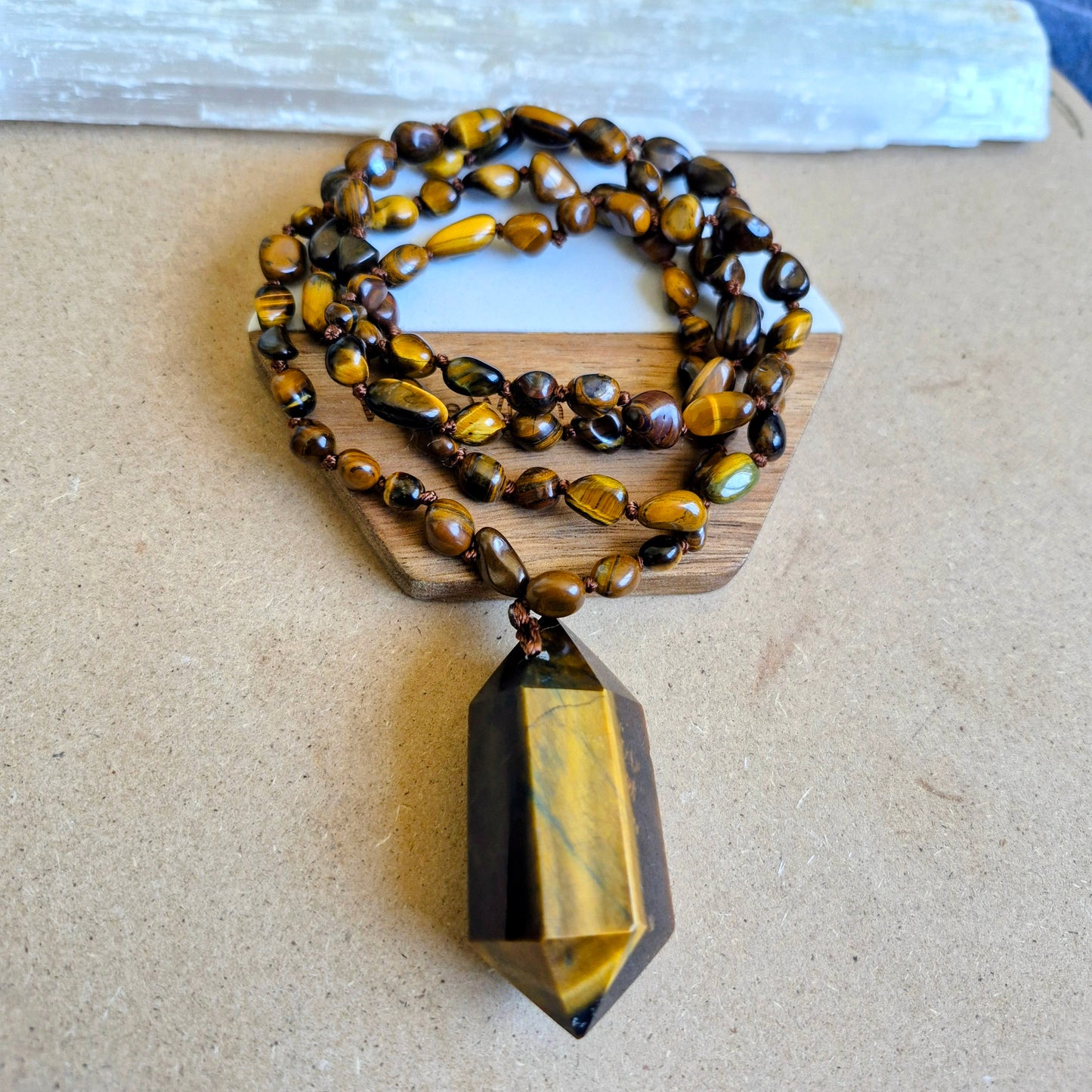 Tigers Eye knotted necklace. 32" long