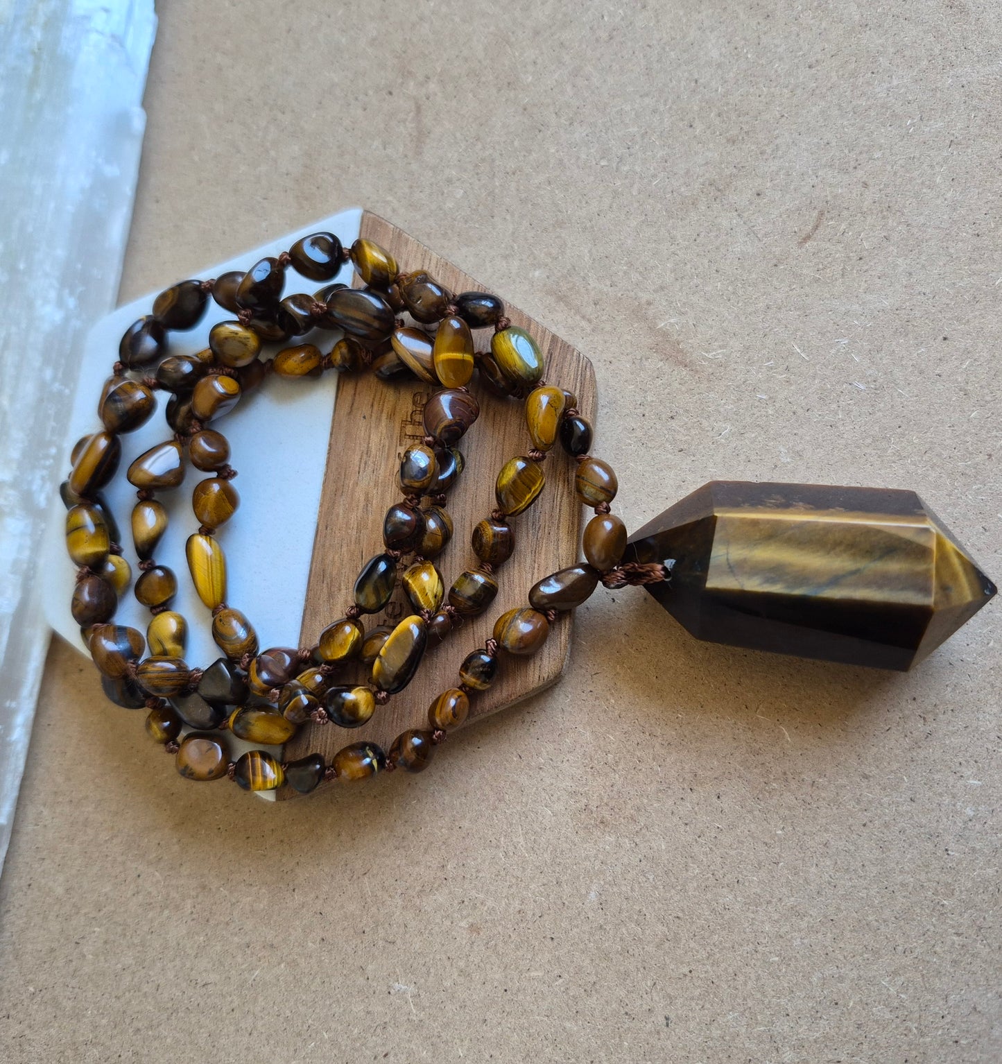 Tigers Eye knotted necklace. 32" long