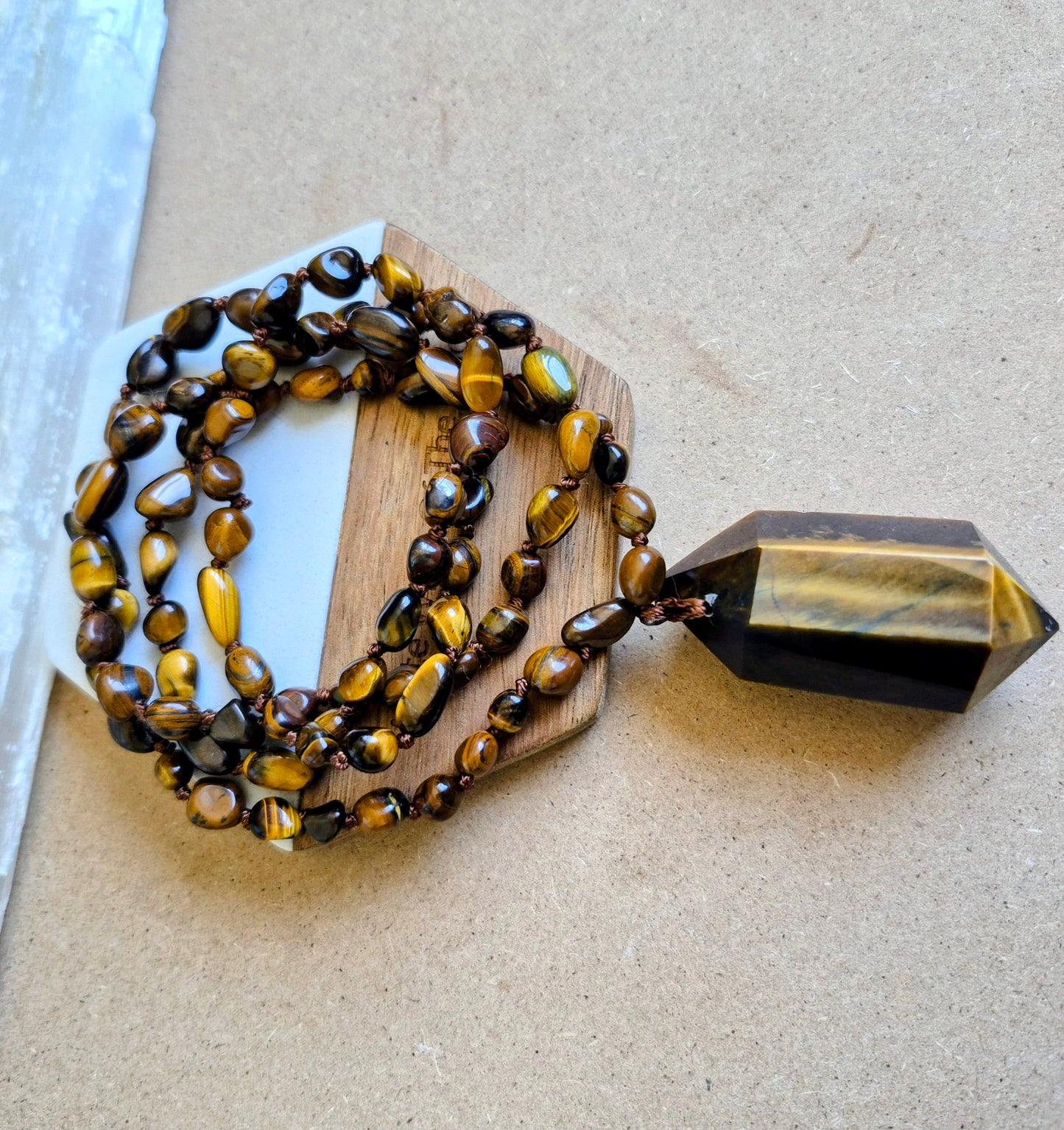 Tigers Eye knotted necklace. 32" long