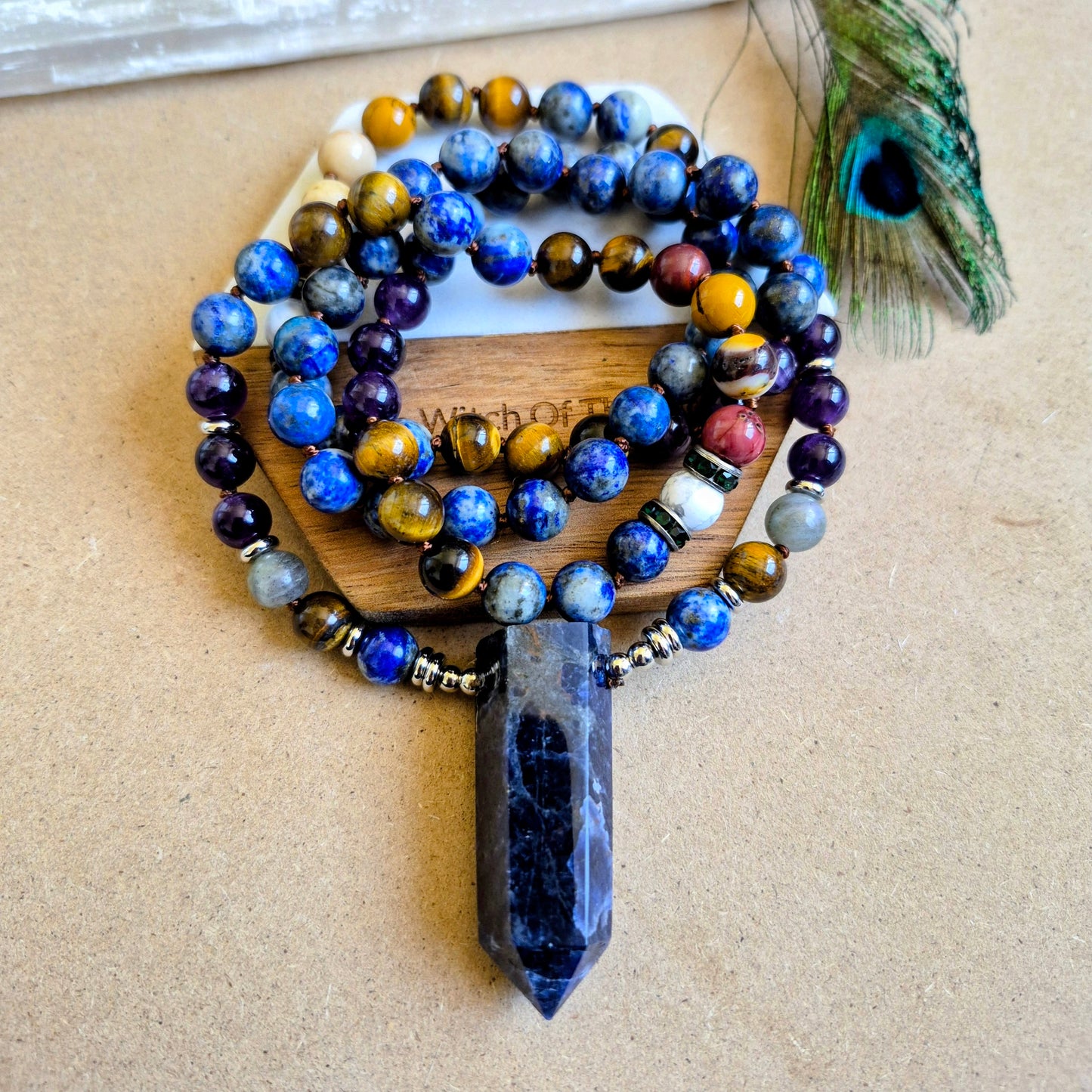 Lapis Lazuli necklace with Tigers Eye Mookaite Amethyst and large Sodalite Point Pendant.