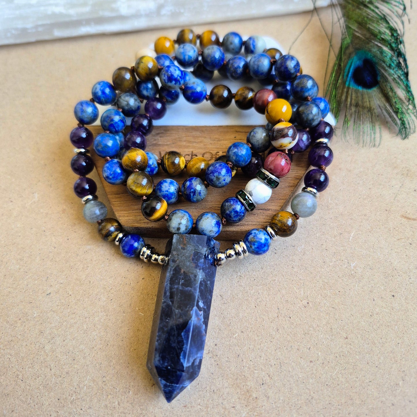 Lapis Lazuli necklace with Tigers Eye Mookaite Amethyst and large Sodalite Point Pendant.