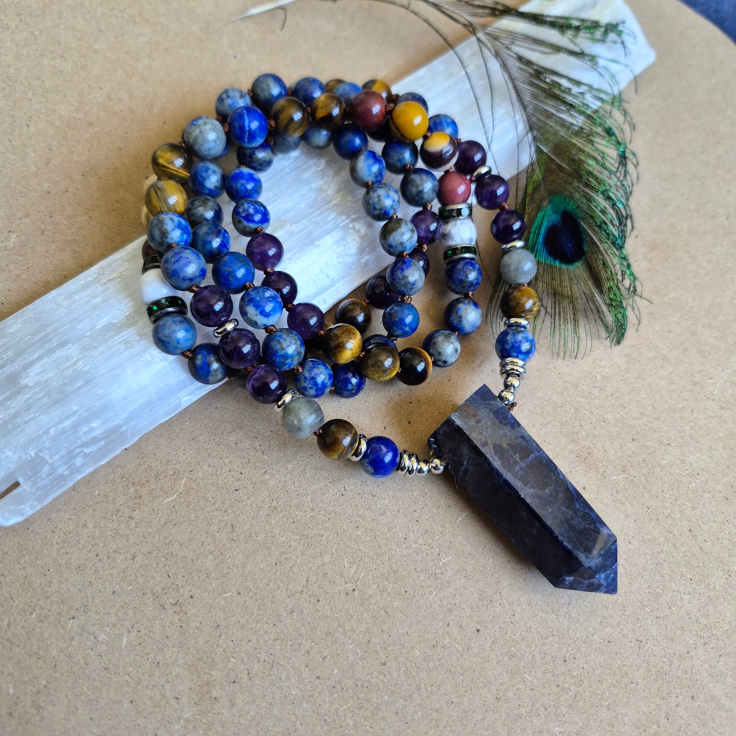 Lapis Lazuli necklace with Tigers Eye Mookaite Amethyst and large Sodalite Point Pendant.