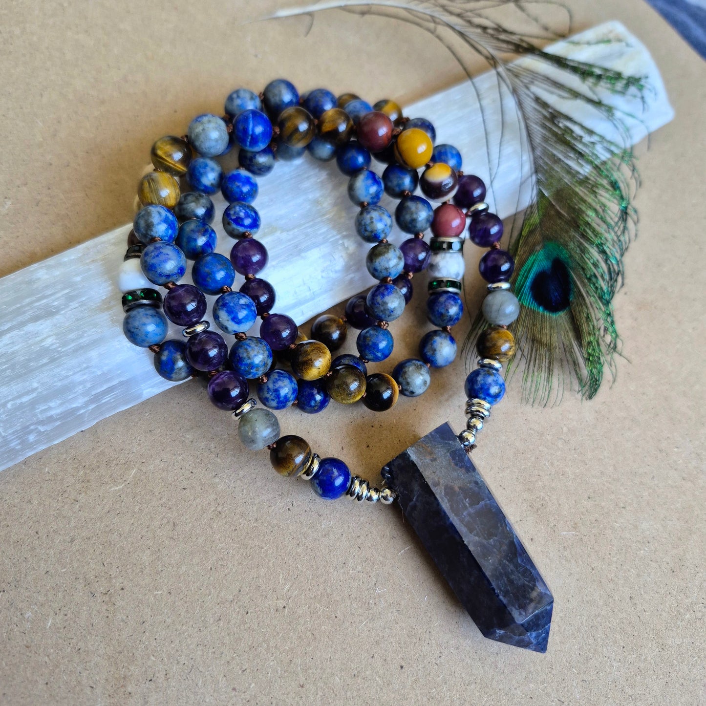 Lapis Lazuli necklace with Tigers Eye Mookaite Amethyst and large Sodalite Point Pendant.