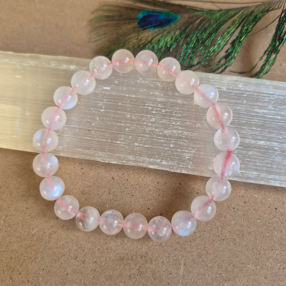 Pink Moonstone Bracelet 8mm beads