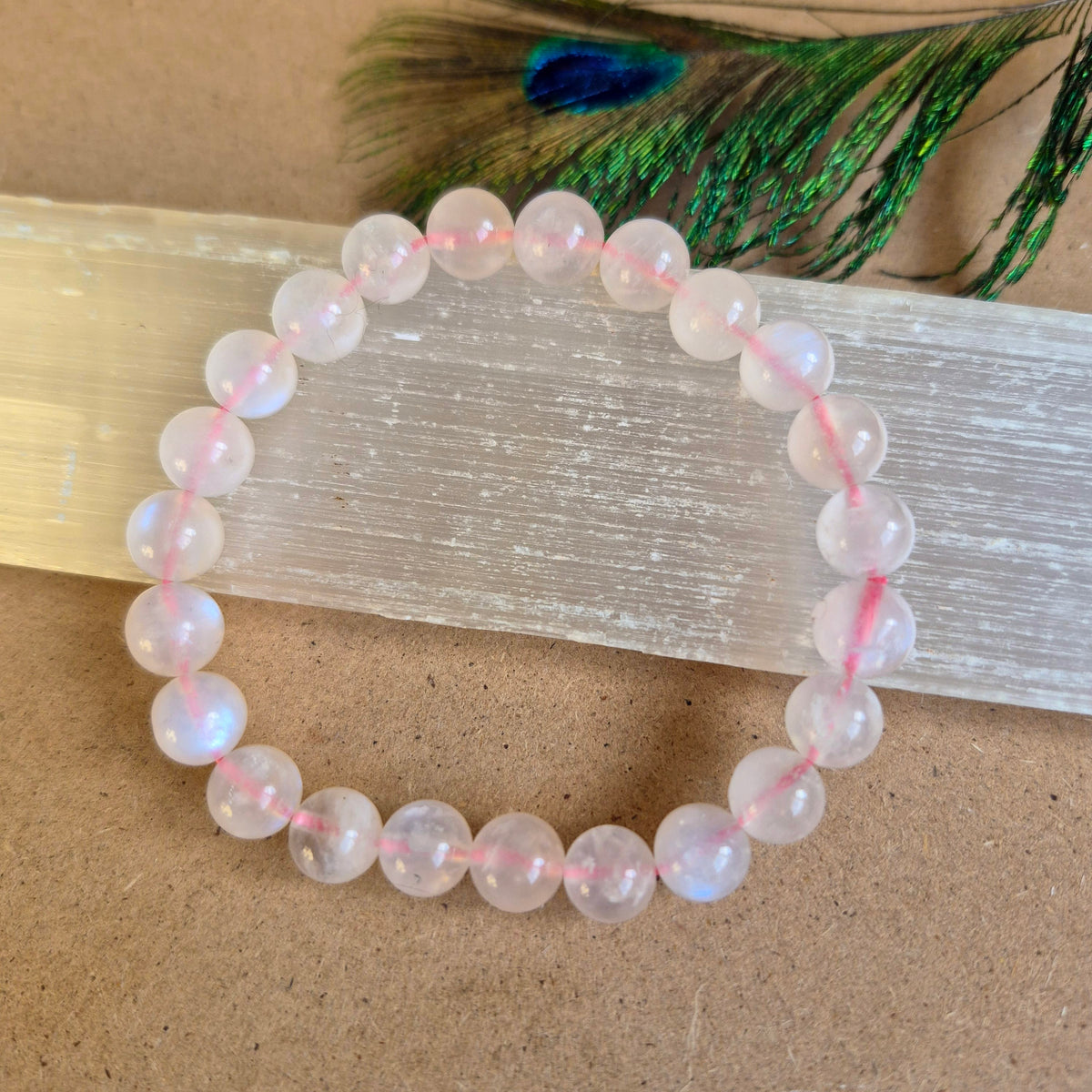 Pink Moonstone Bracelet 8mm beads