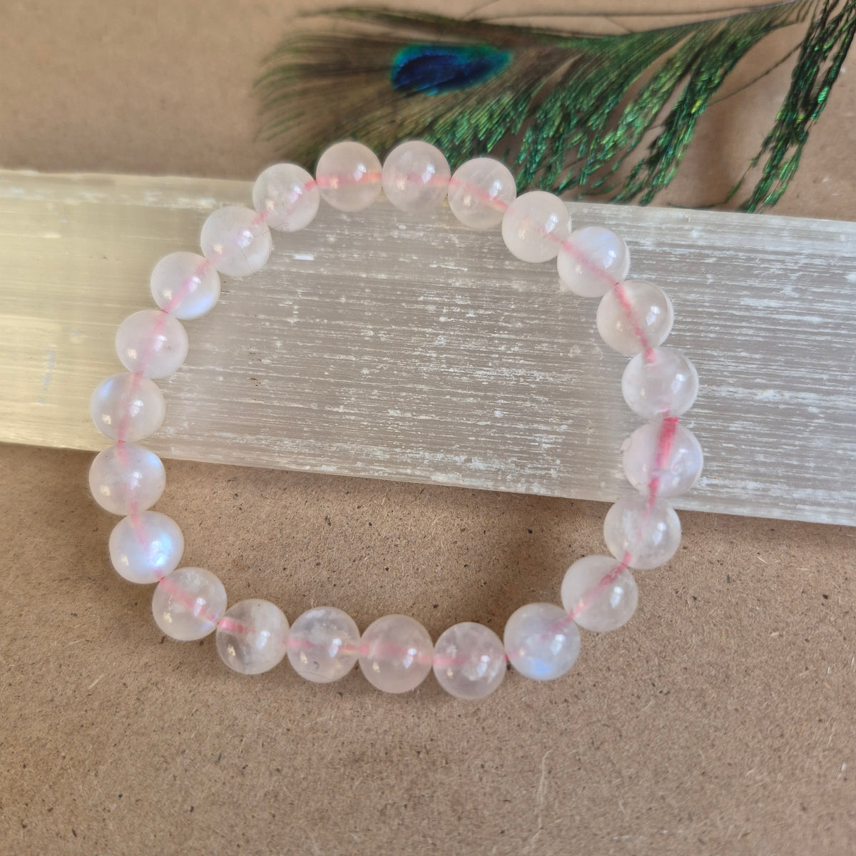 Pink Moonstone Bracelet 8mm beads