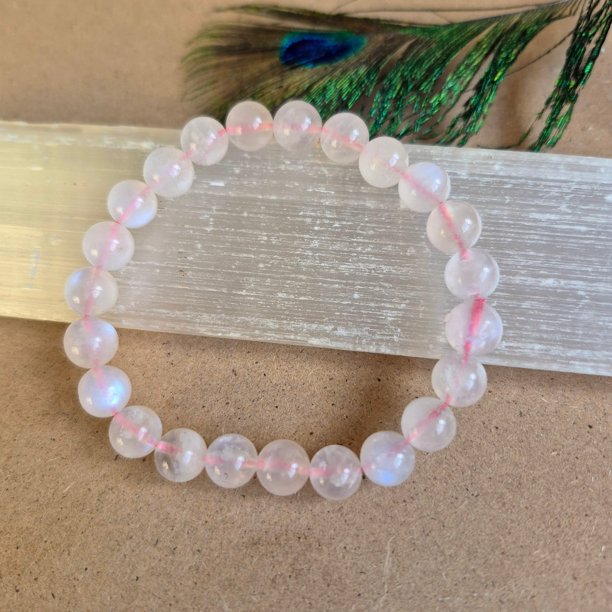 Pink Moonstone Bracelet 8mm beads