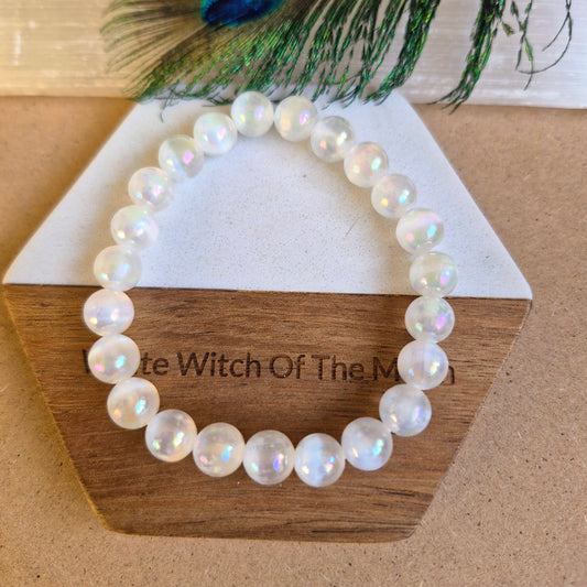 Selenite with aura 8mm bead bracelet