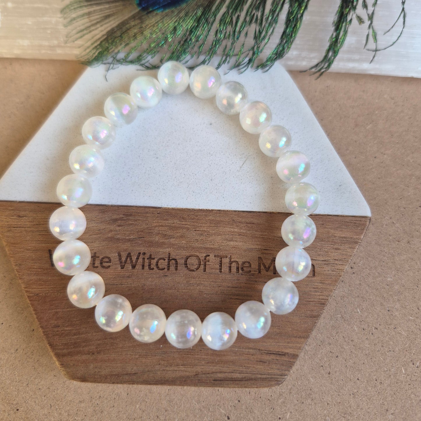 Selenite with aura 8mm bead bracelet