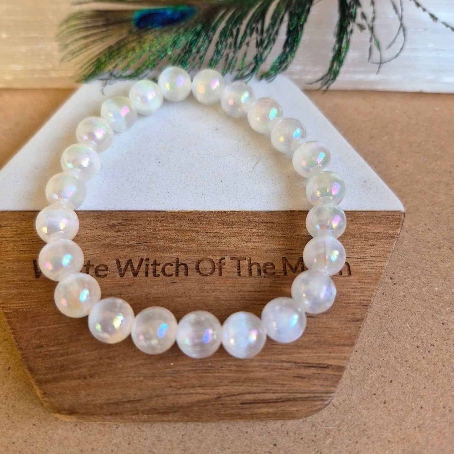 Selenite with aura 8mm bead bracelet