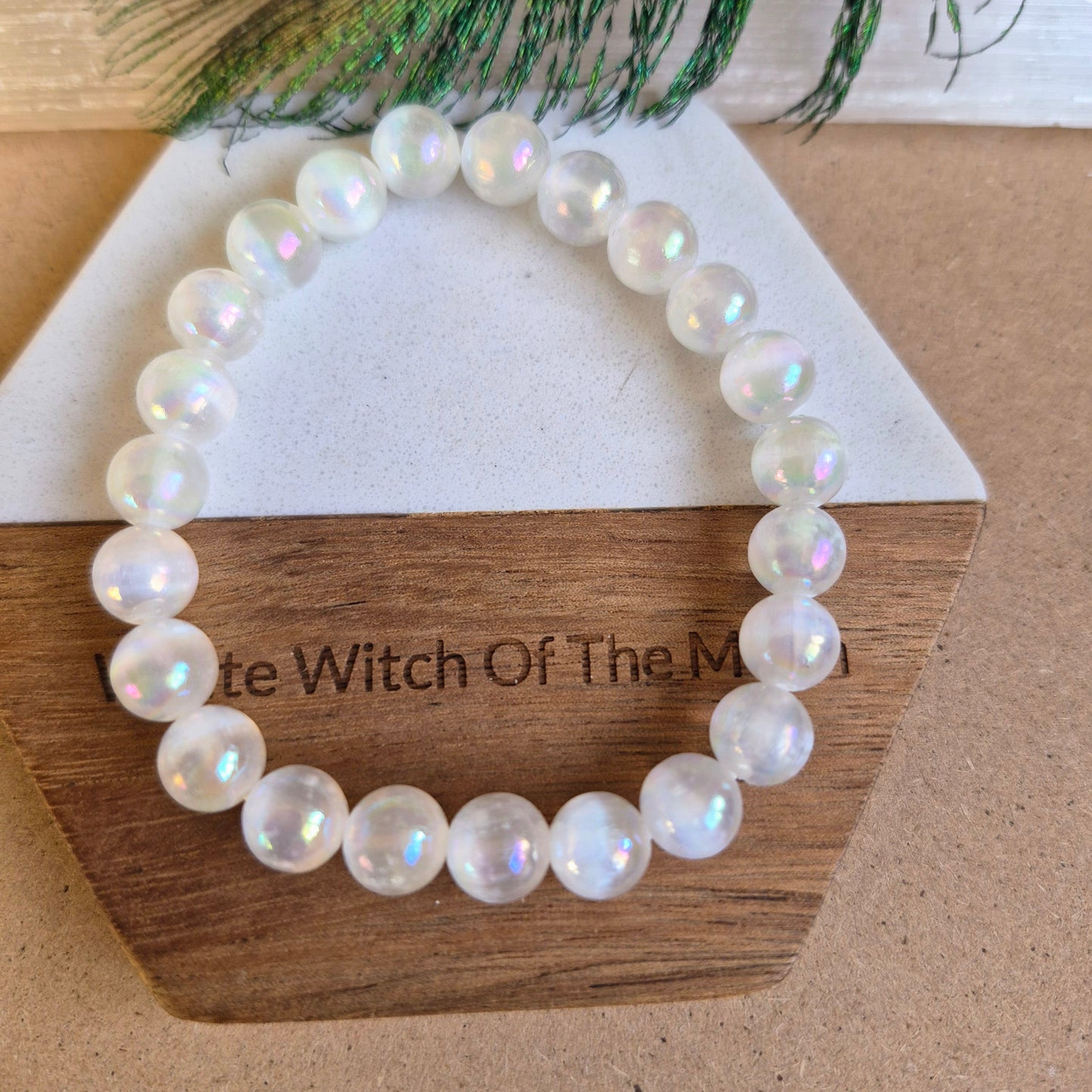 Selenite with aura 8mm bead bracelet