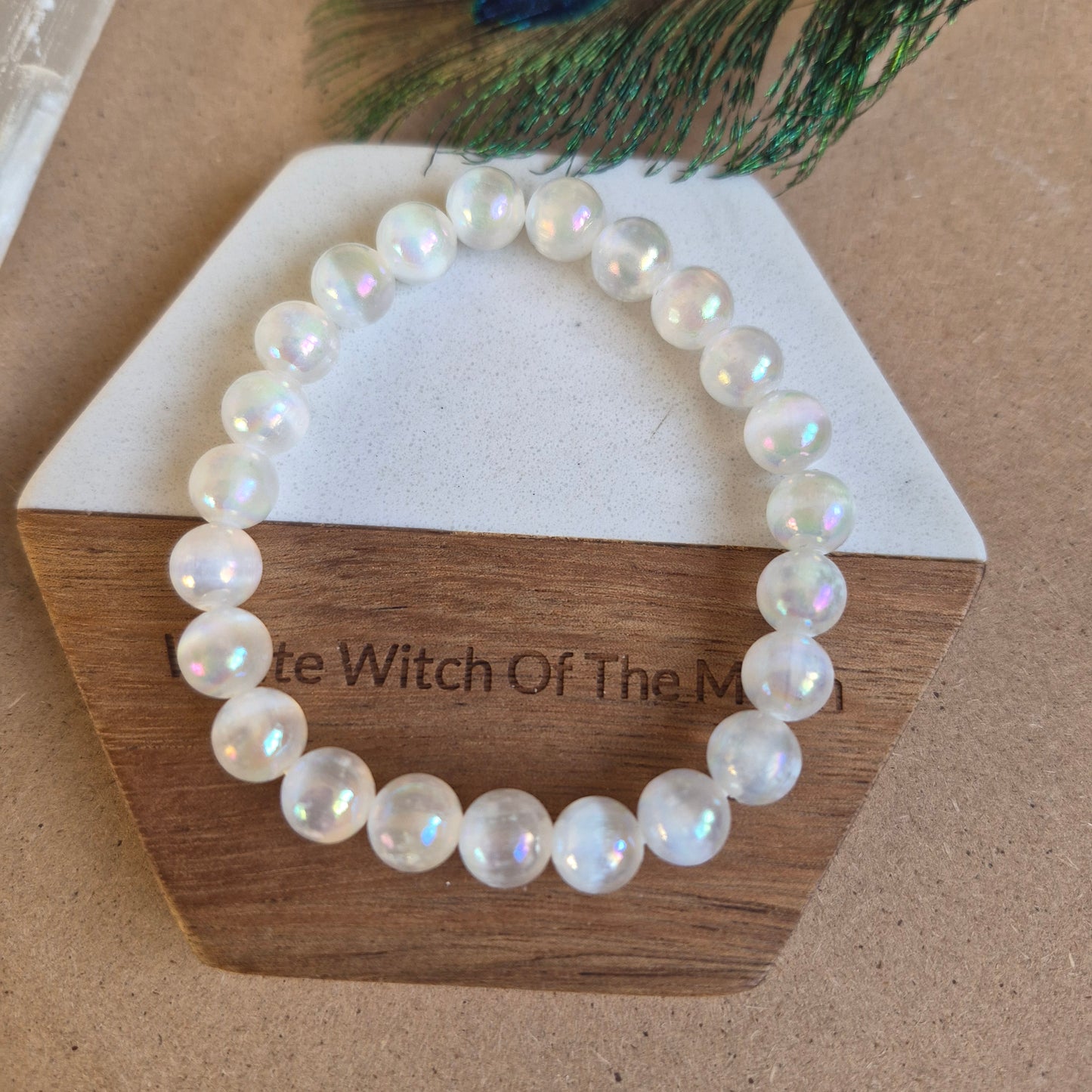 Selenite with aura 8mm bead bracelet