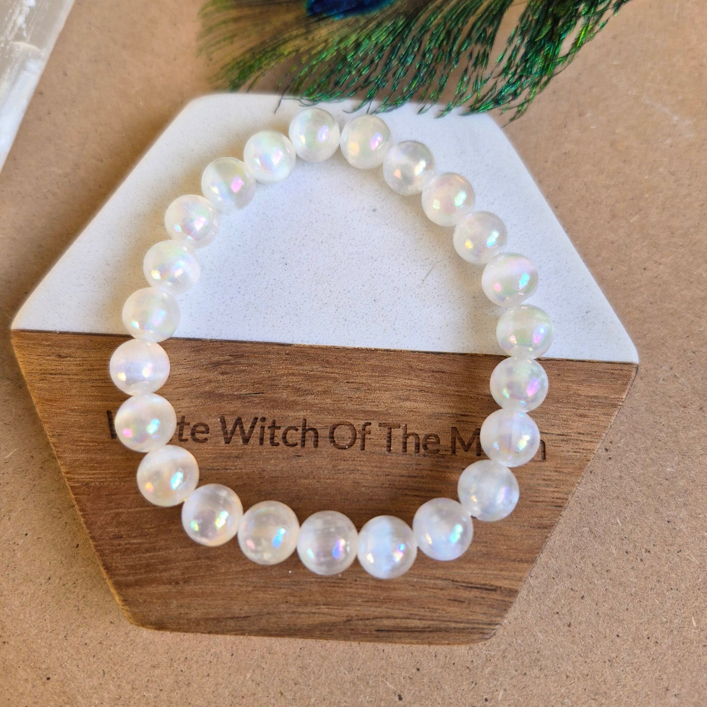 Selenite with aura 8mm bead bracelet
