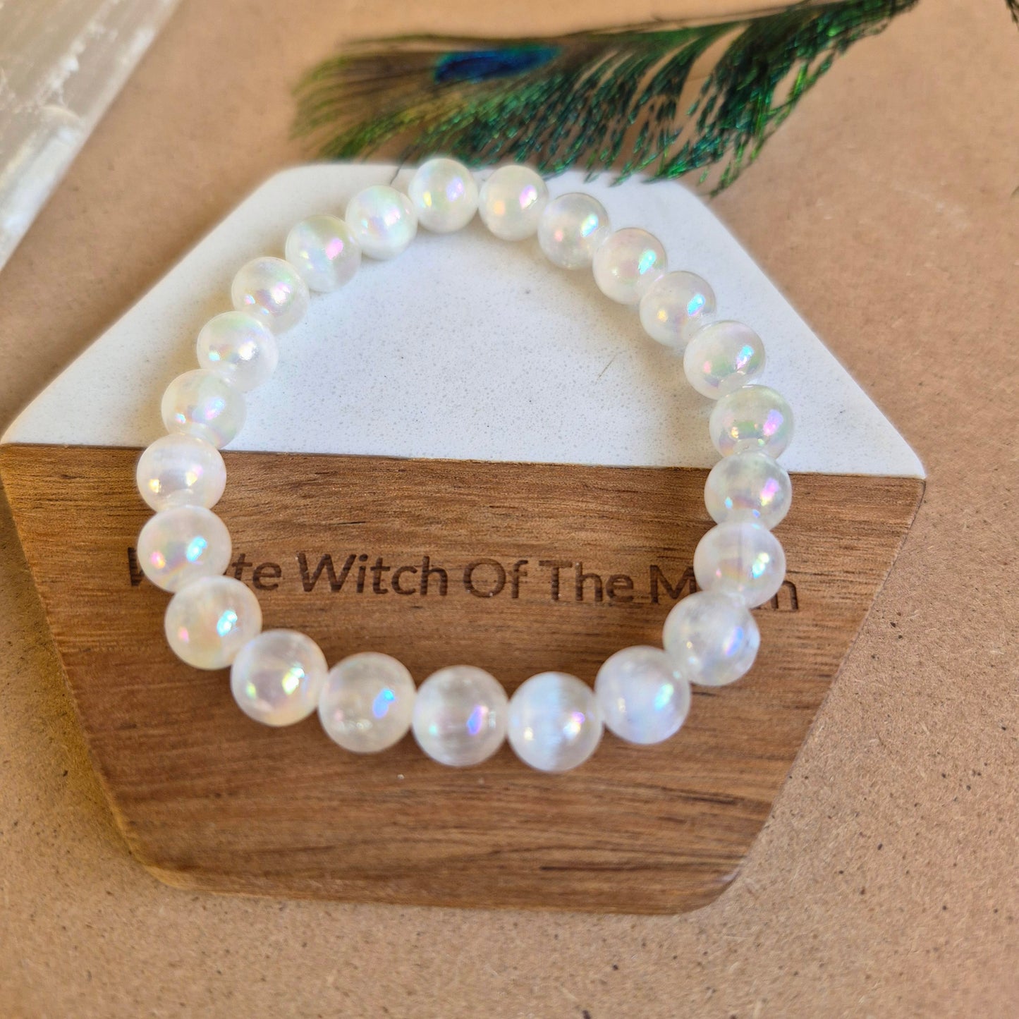 Selenite with aura 8mm bead bracelet