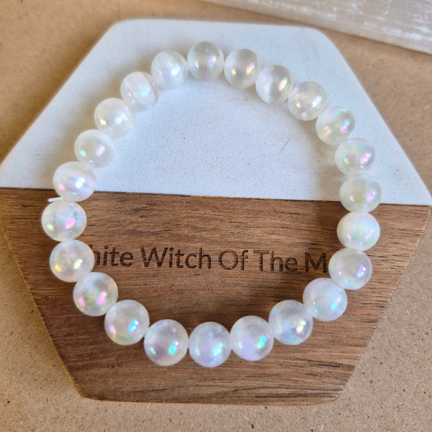 Selenite with aura 8mm bead bracelet
