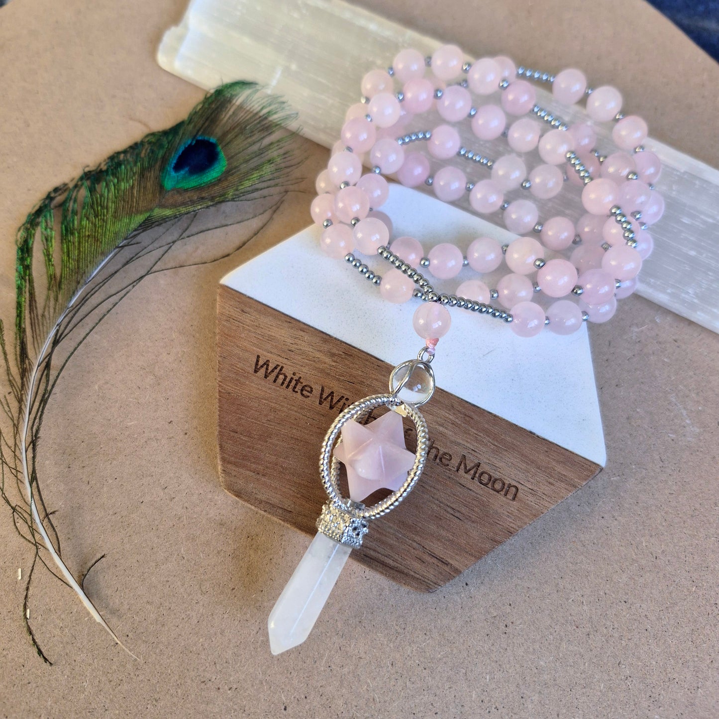 Rose Quartz Merkaba star necklace