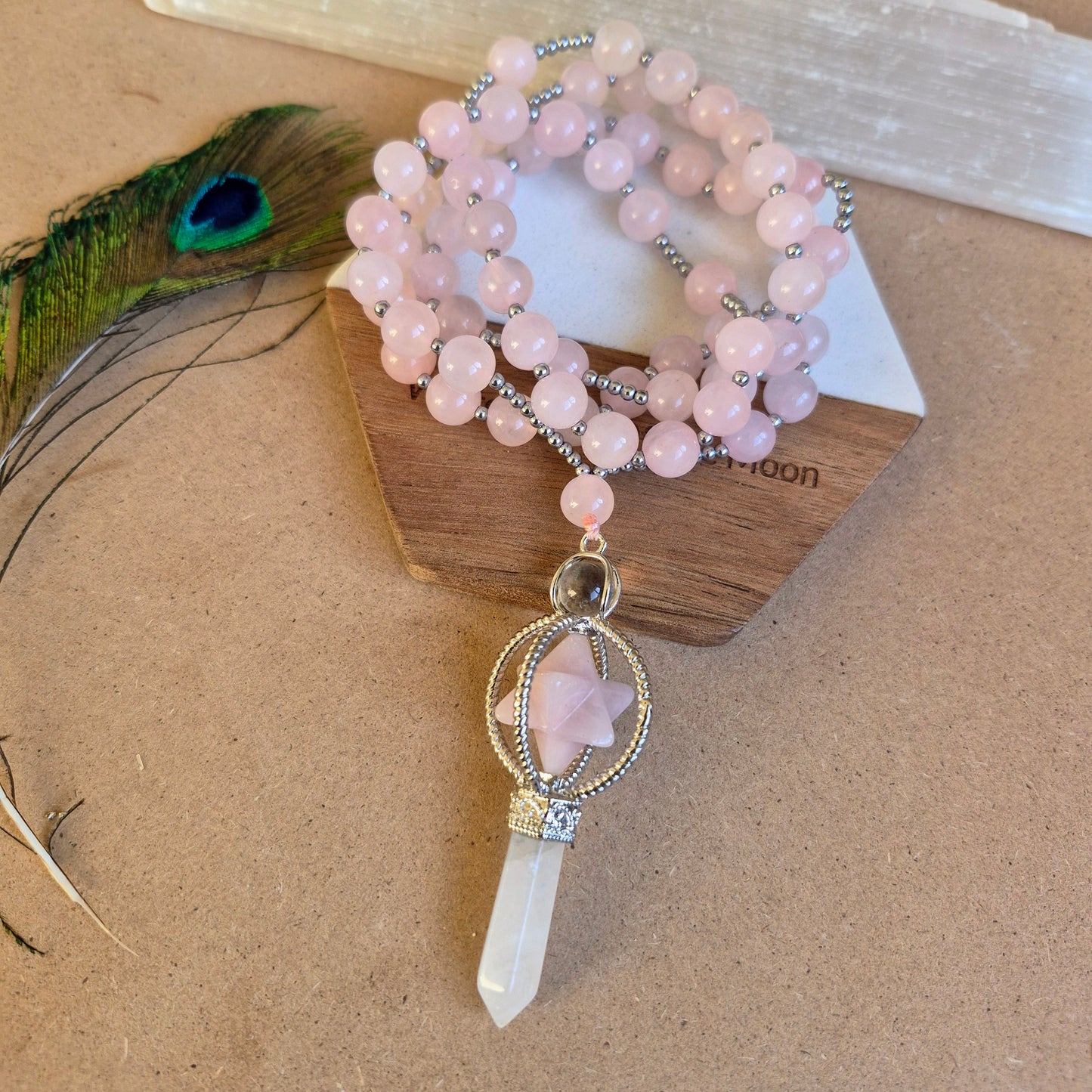 Rose Quartz Merkaba star necklace