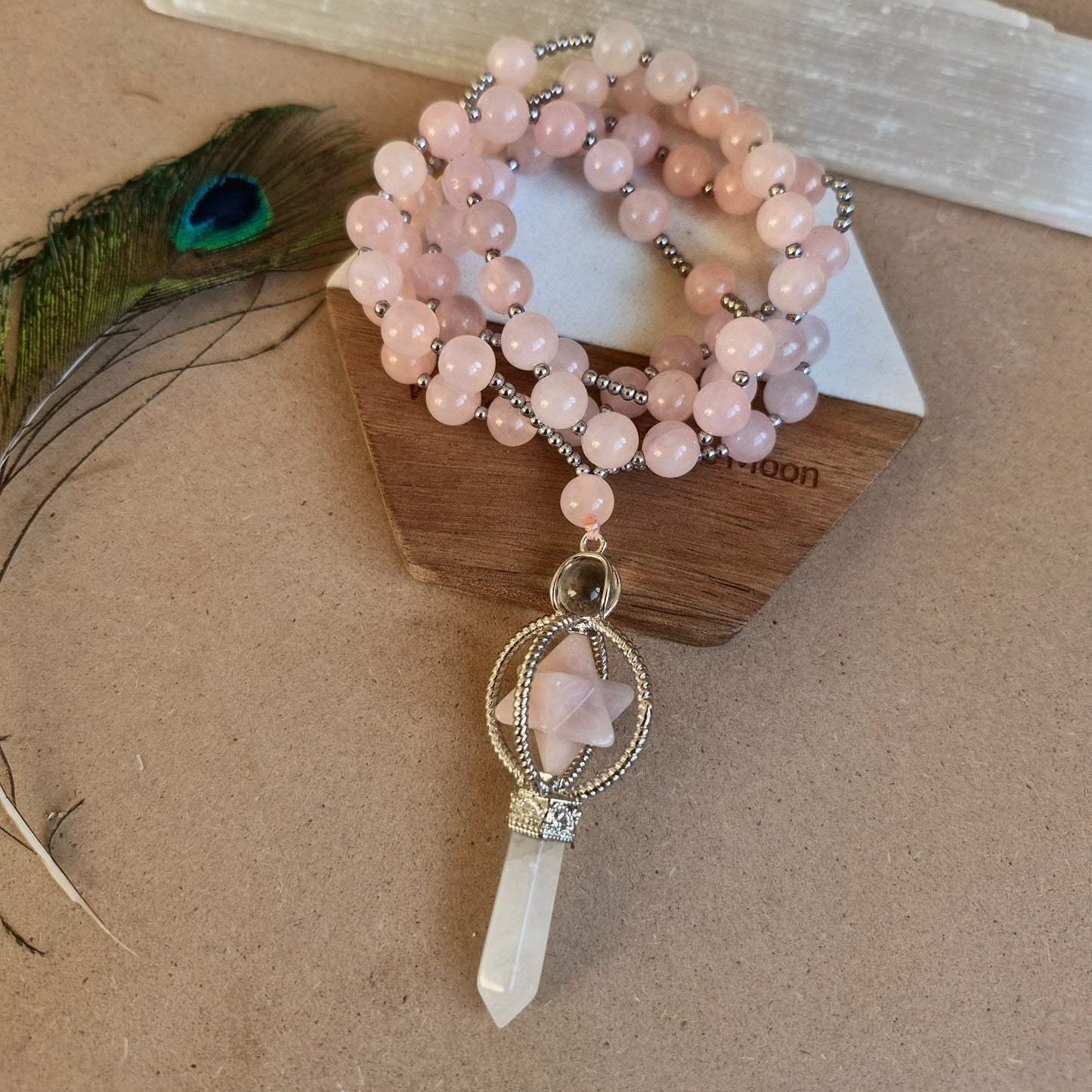 Rose Quartz Merkaba star necklace