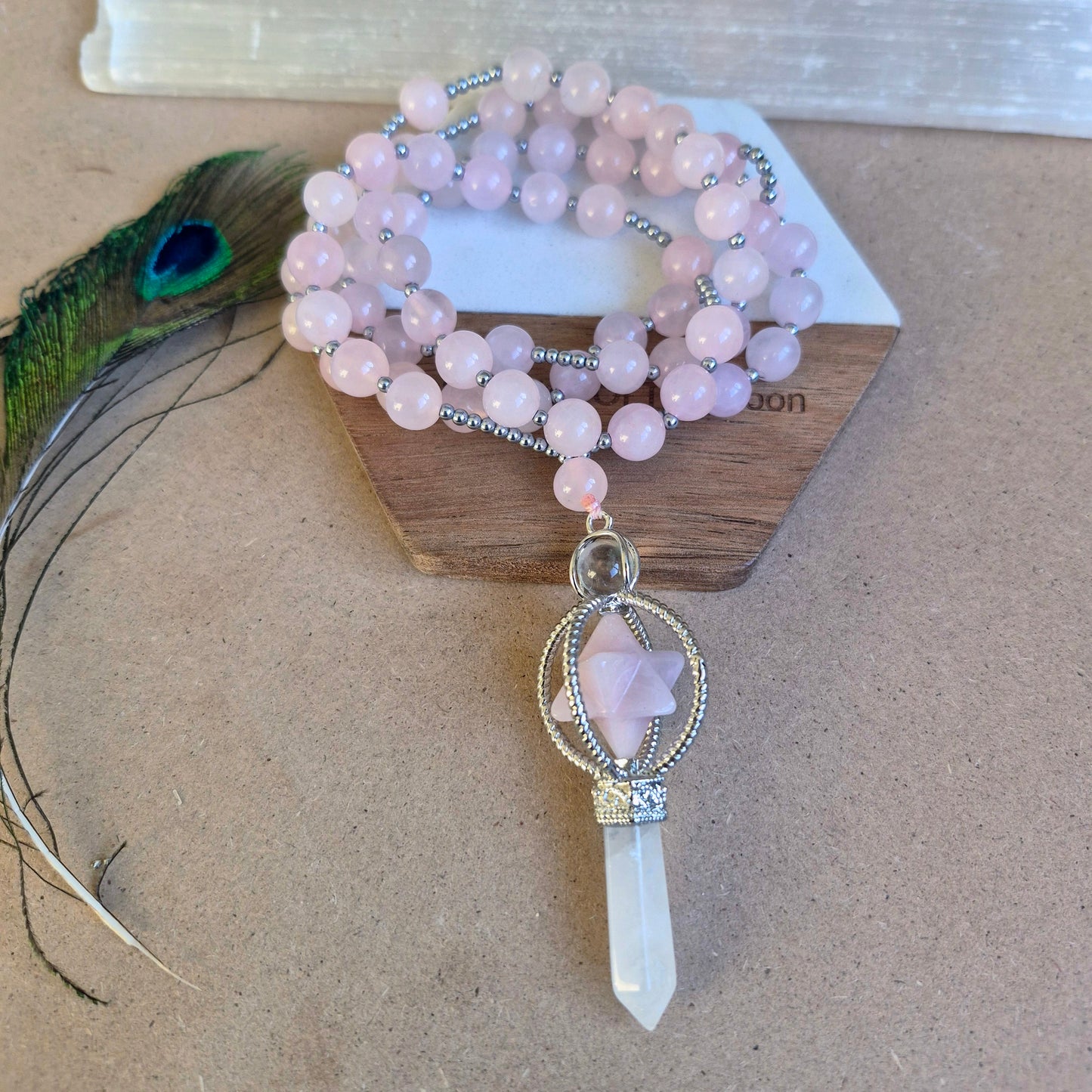 Rose Quartz Merkaba star necklace